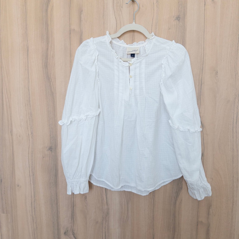 Universal Thread Womens Cottagecore Blouse S White Ruffle Long Sleeve Prairie